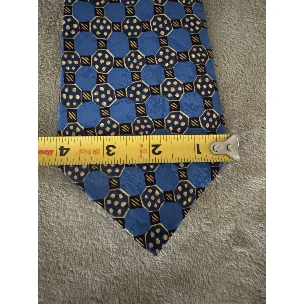 Fumagalli's Blue Geometric Silk Tie‎ Made in Italy Hand Made Octagon Pattern